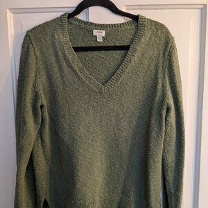 J. Crew Factory Women's Large V Neck Slub Sweater Utility Army Green